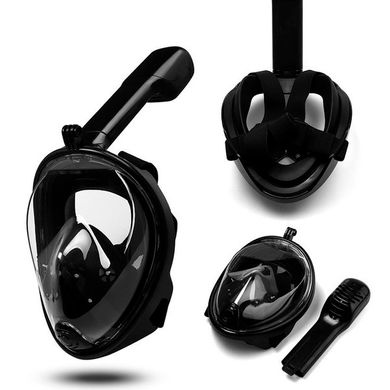 Полнолицевая панорамная маска для плавания Free Breath (S/M) Черная с креплением для камеры