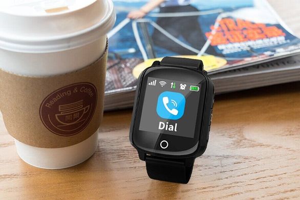 Умные часы телефон с GPS трекером Smart Baby Watch D200-L с измерением пульса и датчиком падения Черный