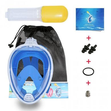 Полнолицевая панорамная маска для плавания Free Breath (S/M) Голубая с креплением для камеры