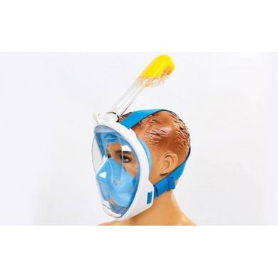 Полнолицевая панорамная маска для плавания Free Breath (S/M) Голубая с креплением для камеры