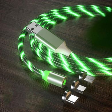 Магнитный светящийся кабель синхронизации Luminous для IOS Android Type-C 1 3 в 1 Зеленый