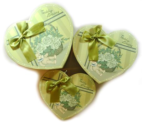 Подарочная упаковка Сердце из 3 шт. (зеленая) (SKD-0567)